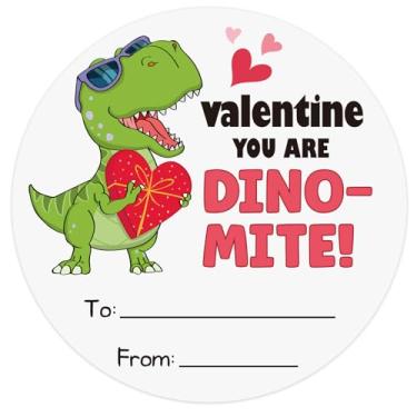 Imagem de FLYAB Adesivos de Dia dos Namorados para crianças 72 peças 1,5 polegadas You are Dino-Mite Etiquetas de presente circulares de Dia dos Namorados de e para etiquetas de presente selos de envelope