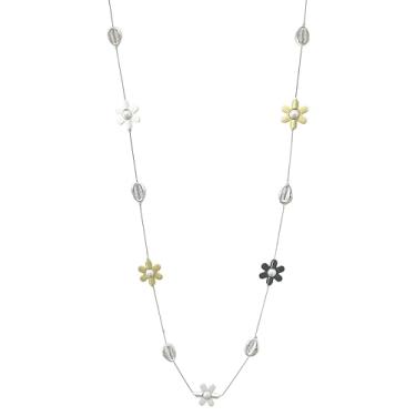 Imagem de Buyongwant Colar de flores para mulheres irregular Y2k corrente multicamadas pingente Saturno moda joia prata