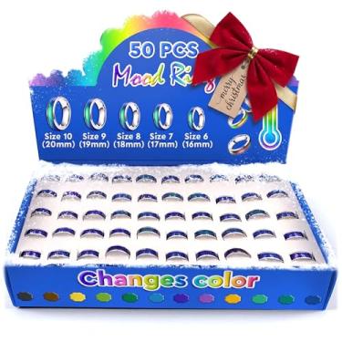 Imagem de 50 anéis de humor para mulheres - anéis de humor a granel 6 a 10 tamanhos pacote de anéis de humor para adultos anéis de mudança de cor - anéis de humor para homens anel de mudança de cor anel
