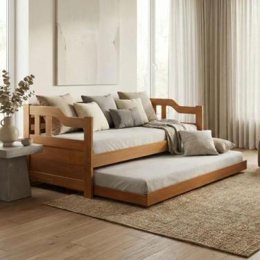 Imagem de Sofá Cama Estilo Texas Madeira Maciça Com Cama Auxiliar Castanho Premi