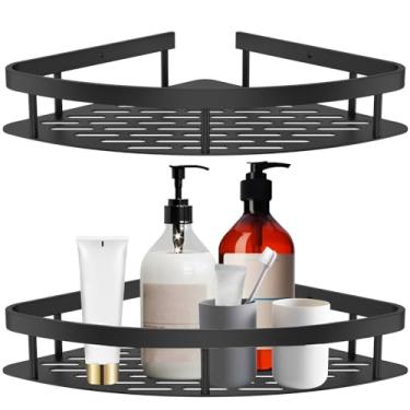 Imagem de UKQRRTC Pacote com 2 suportes de chuveiro de canto, prateleiras de chuveiro sem perfuração com 4 adesivos que não marcam, alumínio à prova de ferrugem, decoração de casa para armazenar artigos de