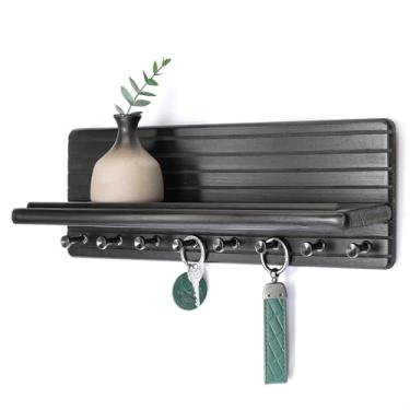 Imagem de Rebee Vision Suporte de parede para decoração de quarto de fazenda – Porta-chaves moderno para parede com 8 ganchos resistentes e prateleira flutuante - Solução de organização de casa para espaços