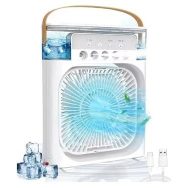 Imagem de Ventilador Portátil 3 em 1 com Umidificador e Ar Condicionado, 3 Velocidades, 7 Luzes LED, Climatizador de Ar com Reservatório de Água e Gelo, USB, Silencioso para Casa, Escritório e Viagem (Branco)