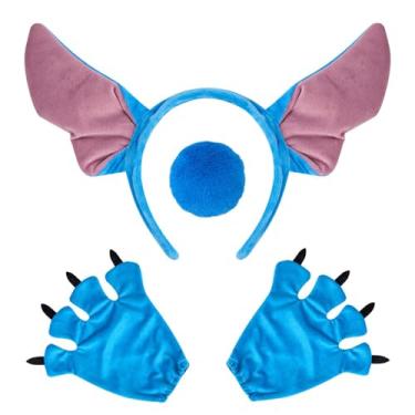 Imagem de Kavoc 3 peças de fantasia de cachorro alienígena de Halloween, incluindo luvas de orelha de cachorro azul e cauda para homens e mulheres vestido de festa