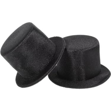 Imagem de RCFINE 2 peças de feltro, mini chapéus de feltro, chapéus de festa, artesanato, chapéus pequenos para festa de Natal, boneca, projetos de artesanato (preto)