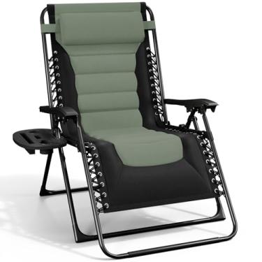 Imagem de Nestl Cadeira acolchoada de gravidade zero para uso externo, espreguiçadeira antigravidade grande com encosto de cabeça ajustável e suporte de copo, dobrável para acampamento, quintal - preto/verde