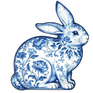 Imagem de JarThenaAMCS 40 peças, pratos de papel de coelhinho da Páscoa, prato descartável, chinoiserie, azul, floral, coelho, coelho, prato de jantar para Páscoa, primavera, chá de bebê, festa de casamento