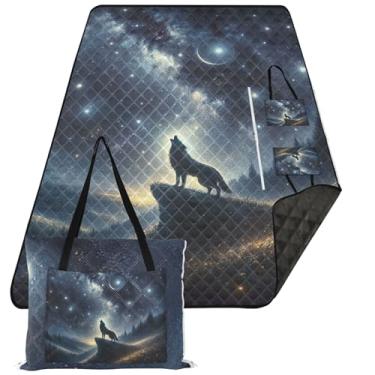 Imagem de TSENQUE Mantas de areia de galáxia de lobo uivo, para praia, estampa à prova de areia, tapete de acampamento infantil para grama, cobertores dobráveis de piquenique, grande, 203 x 152 cm