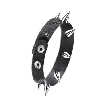 Imagem de Pulseira De Couro Com Estilo Punk Rock Unissex, Ajustável, Com Estrela