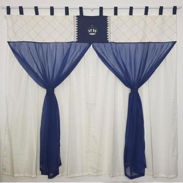 Imagem de Cortina Com Bandô Quarto Coroa Realeza Azul Marinho Com Palha 200mx170