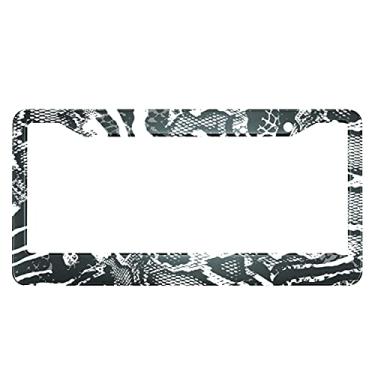 Imagem de Swono Moldura de placa de licença de cobra abstrata pele animal padrão de cobra capa de placa de licença preta alumínio metal moldura suporte para placa de licença para mulheres homens decoração