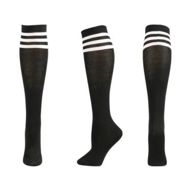 Imagem de Meias De Compressão Unissex Até O Joelho Antiderrapantes Listradas Par