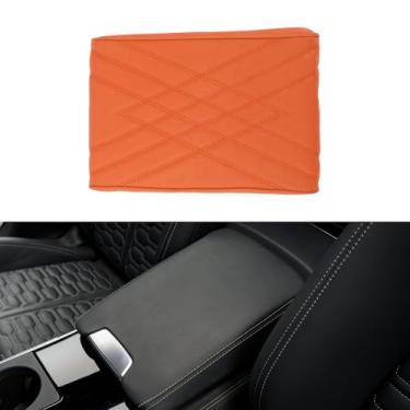 Imagem de A ABSOPRO Capa de console central de carro capa de apoio de braço de carro 31 x 20 x 5 cm, couro napa laranja, padrão W duplo de espuma de memória