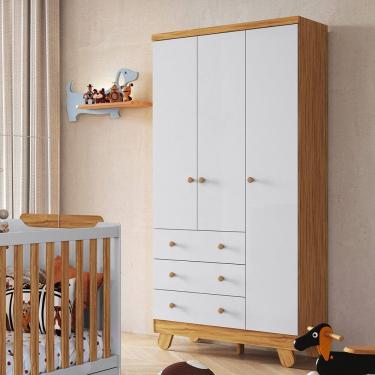Imagem de Guarda Roupa Infantil 3 Portas 3 Gavetas em MDF Pingo Moveis Peroba