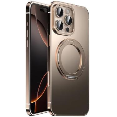 Imagem de Capa para iPhone 16 Pro Max/16 Pro, moldura de liga de titânio com suporte giratório de 360°, proteção de lente de liga para a melhor sensação de mãos nuas