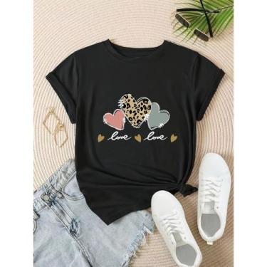 Imagem de Camiseta Feminina T-shirt Love Coração 100% Algodão Premium - ALPHA WE