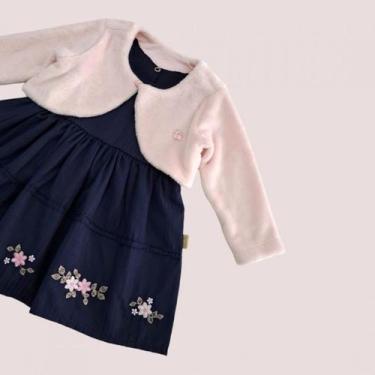 Imagem de Vestido Bebê Menina Tricoline Bordado + Bolero Paraiso 14683, Azul mar