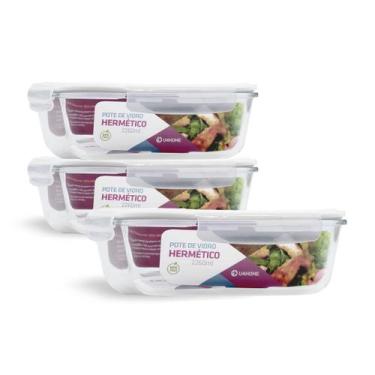 Imagem de Kit 3 Potes Vidro Retangular Hermético C Tampa 2260ml Forno - NABOX, B