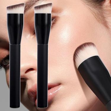 Imagem de 2 pincéis de base angulares profissionais – Pincel de maquiagem macio e sem riscos para cobertura impecável, perfeito para iniciantes e profissionais (10 x 1,5 cm)