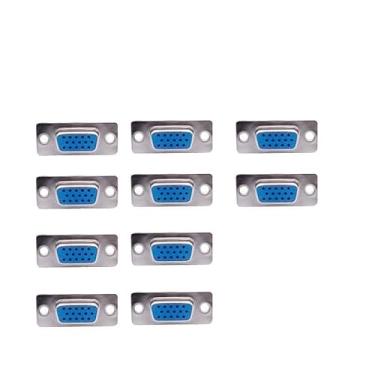 Imagem de 10 peças DB9 conector núcleo VGA Pl9pin soquete fêmea macho tipo D SUB DB15 (DB15 fêmea prateado)