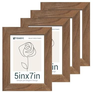 Imagem de TENIBYC Porta-retrato de nogueira marrom 12 x 17 cm com vidro HD - pacote com 4, moldura de madeira natural, moldura de galeria de parede