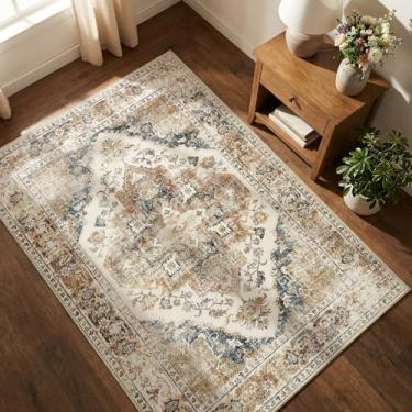 Imagem de jinchan Tapete moderno 12 x 18 cm, tapetes laváveis casuais, antiderrapantes, ultrafinos, leves, tapetes retrô elegantes para sala de estar, quarto, sala de jogos, escritório