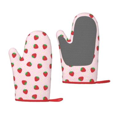 Imagem de Luvas de forno de morango resistentes ao calor luvas de cozinha coloridas luvas quentes almofadas fofas coisas de padeiro chef cozinhar presentes para mulheres padeiros dia das mães