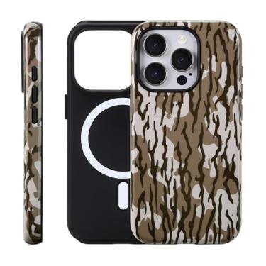 Imagem de Fourmor Capa para iPhone 16 ProMax - Carregamento sem fio para MagSafe, capa externa rígida de policarbonato + capa protetora interna de TPU macio à prova de choque, padrão de listras camufladas