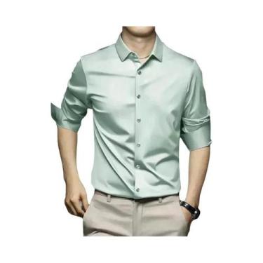 Imagem de Camisa Social Masculina 5XL Grande Branca Pura De Seda Gelada Sem Ferr