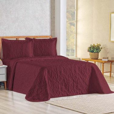 Imagem de Kit Cobre Leito Colcha Celeste Queen 3 Peças Matelado Floral 180 Fios - Vinho