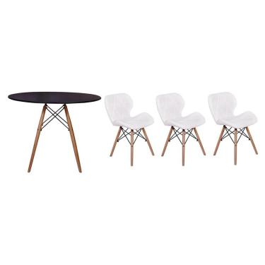 Imagem de Kit Mesa Jantar Eiffel 120cm Preta 03 Cadeiras Slim Branca