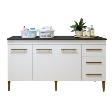 Imagem de Lavanderia Modulada Nova Iguaçu Balcão 3 Portas E 3 Gavetas - Kaiki Móveis Branco