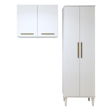 Imagem de Lavanderia Modulada São Gonçalo 1 Armário Multiuso E Armário Aéreo - Kaiki Móveis Branco