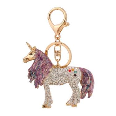 Imagem de Chaveiro de strass colorido de unicórnio em liga metálica K - yiweisai