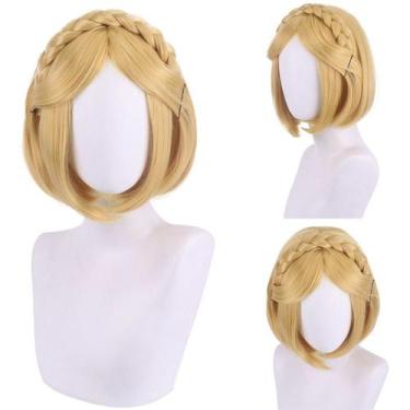 Imagem de Peruca de cosplay Anime Blonde Braided Bob 35cm para adolescentes e ad