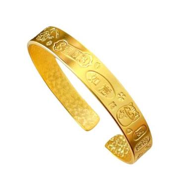 Imagem de Pulseira larga banhada a ouro com frase de bênção gravada - yiweisai