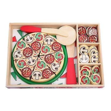 Imagem de Conjunto de brinquedos Pizza Pretend Play Wood Cutting Food - Gloome S