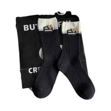 Imagem de Meias Femininas De Cano Médio Com Logo Em Formato De Coração, Finas, R