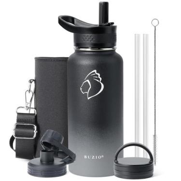 Imagem de Garrafa de água BUZIO isolada 950 ml com palha e sombra de 3 tampas