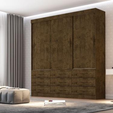 Imagem de Guarda Roupa Casal New Star 3 Portas de Correr 9 Gavetas MDF-MDP Ipê Sallêto Móveis