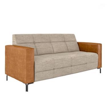 Imagem de Sofá Living Decorativo Houston 2 Lugares 200cm Pés em Metal Linho/ PU Bege Escuro/ Caramelo G33 - Gran Belo