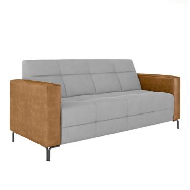 Imagem de Sofá Living Decorativo Houston 2 Lugares 200cm Pés em Metal Veludo/ PU Cinza/ Caramelo G33 - Gran Belo