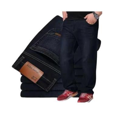 Imagem de Calças Jeans Masculinas Pretas Oversize De Cintura Alta Tamanho Grande