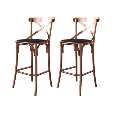 Imagem de Conjunto 2 Banquetas Katrina com Encosto em Aço Cobre Assento Corano para Bancada de Co...