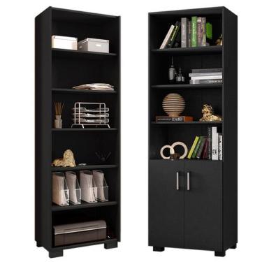 Imagem de Kit Livreiro 2 Portas Pequenas e Livreiro 5 Prateleiras Office Preto -
