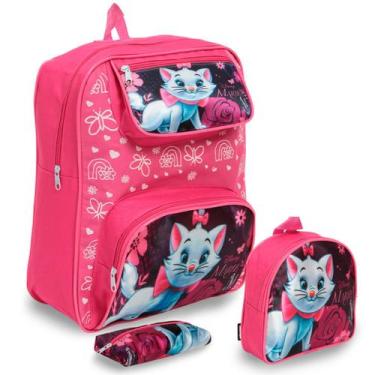 Imagem de Kit Mochila Infantil Escolar Gata Marie Passeio Pre Escola - Plike