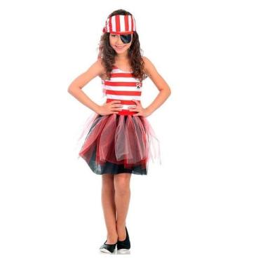 Imagem de Fantasia de Pirata Infantil Feminina Com Bandana Tutu e Tapa Olho - Su