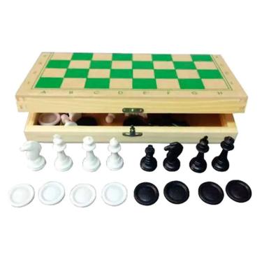 Imagem de Jogo de Xadrez e Damas Brinquedos Educativos em MDF e Madeira com Peças em Plástico Polipropileno Sonho de Criança