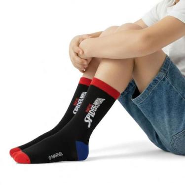 Imagem de Meia Infantil Menino Homem Aranha Marvel - Jolitex Ternille, Azul Escu