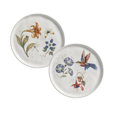 Imagem de Conjunto de Pratos de Sobremesa 6 Peças Bio Jardim Secreto Cerâmica Estampa Floral Branco Porto Brasil